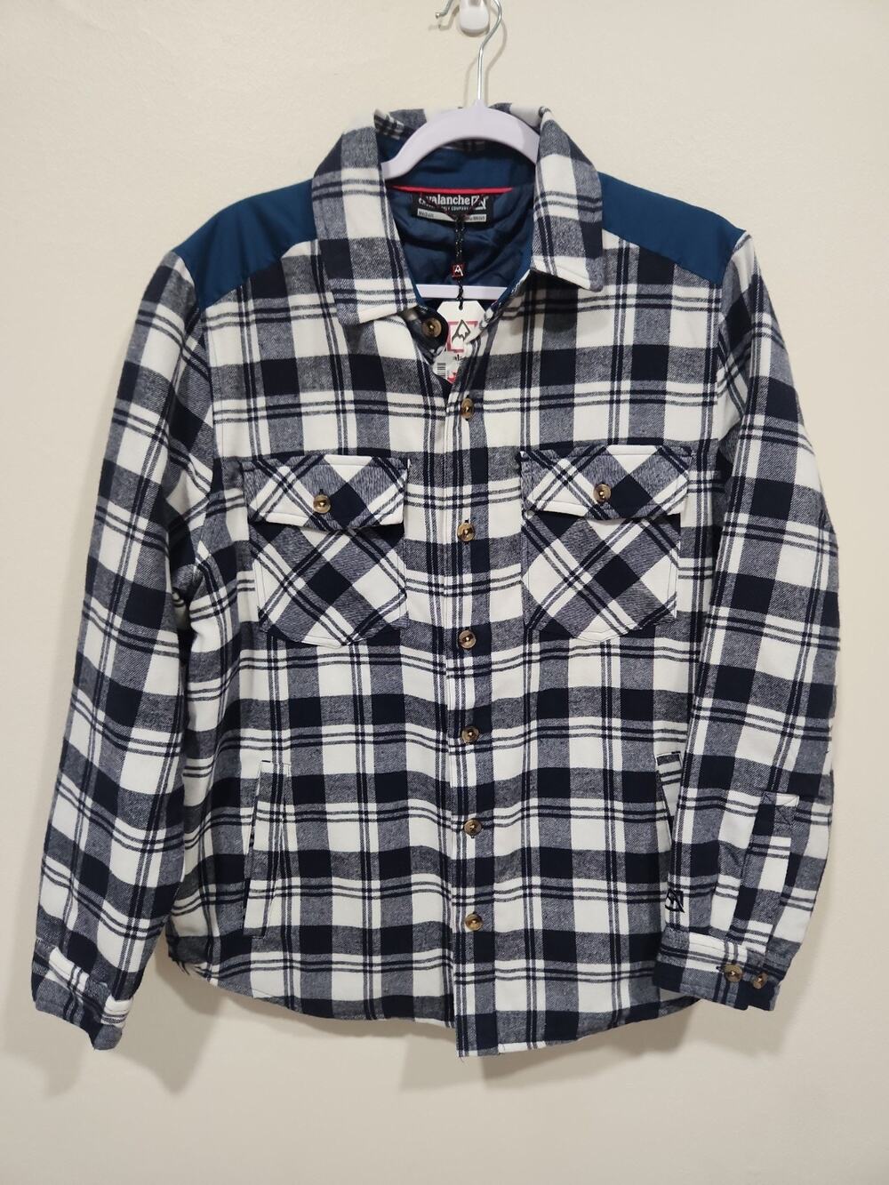 Avalanche Flannel Shirt Jacket Mens Medium Blue Shacket Plaid Quilted Lined